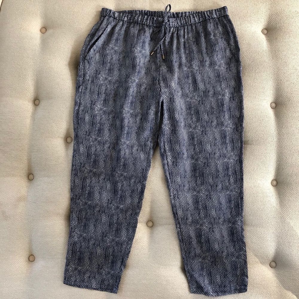 Eileen Fisher Pull On Silk Blend Pants Navy PL